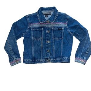 Vintage Y2K Squeeze Girls Denim Jacket Embroidered Hearts XL (14/16) Jean